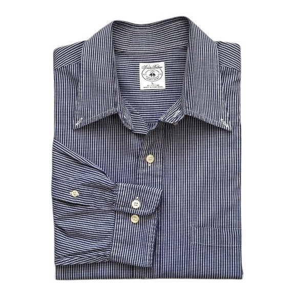 Brooks Brothers Sport Men's LARGE Blue White Check Long Sleeve Shirt‎ Pocket - Picture 1 of 8